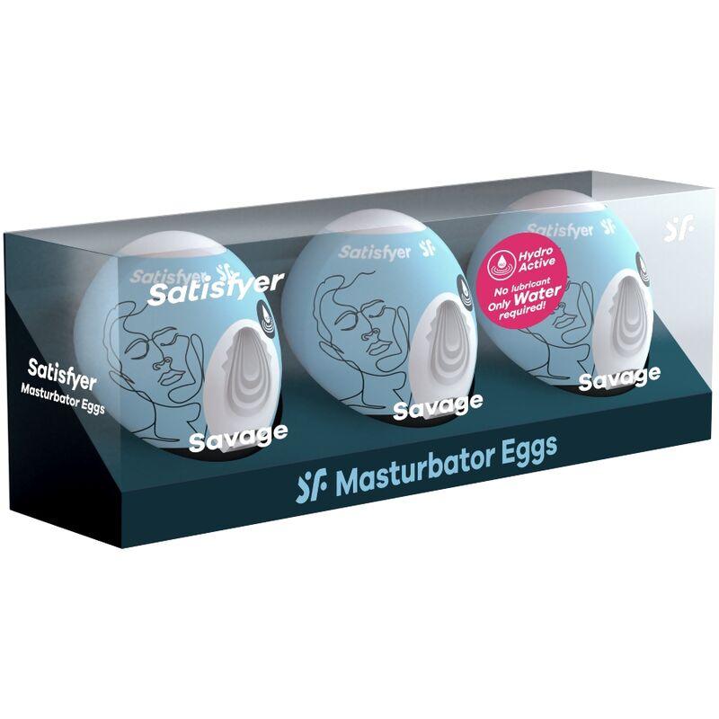 SATISFYER - 3 HUEVOS MASTURBADORES SAVAGE - Optelum