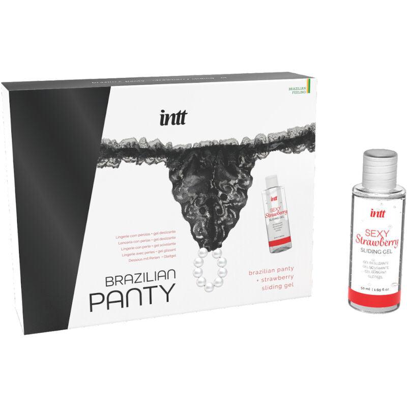 INTT RELEASES - PANTY BRASILEÑA NEGRA CON PERLAS Y GEL LUBRICANTE 50 ML - Optelum