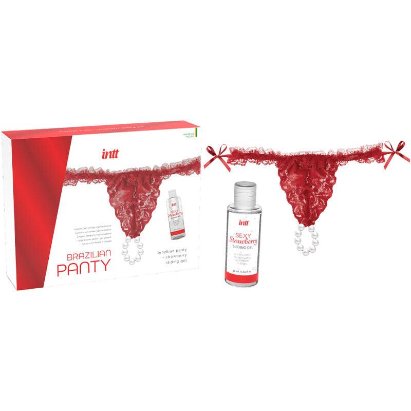 INTT RELEASES - PANTY BRASILEÑO ROJA CON PERLAS Y GEL LUBRICANTE 50 ML - Optelum