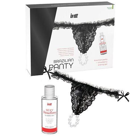 INTT RELEASES - PANTY BRASILEÑA NEGRA CON PERLAS Y GEL LUBRICANTE 50 ML - Optelum