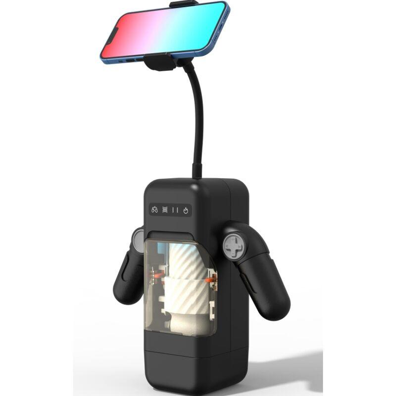 GAME CUP - MASTURBADOR MASCULINO CON VIBRACIÓN Y FUNCIÓN CALOR CON SOPORTE PARA MÓVILES - NEGRO - Optelum