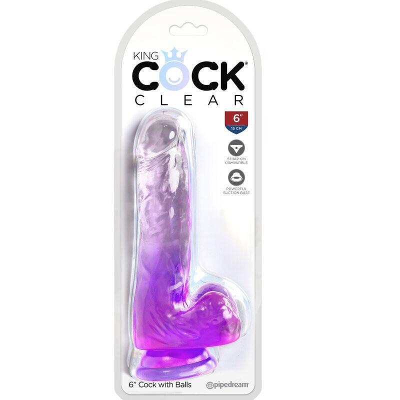 KING COCK - CLEAR PENE REALISTICO CON TESTICULOS 13.5 CM MORADO - Optelum
