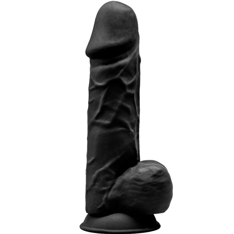 SILEXD - MODELO 1 PENE REALISTICO SILICONA PREMIUM SILEXPAN NEGRO 21.5 CM - Optelum