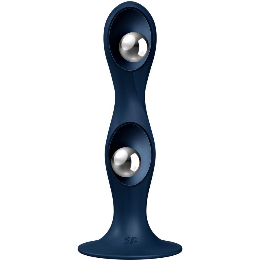 SATISFYER - DOUBLE BALL-R DILDO SILICONA GRANATE - Optelum