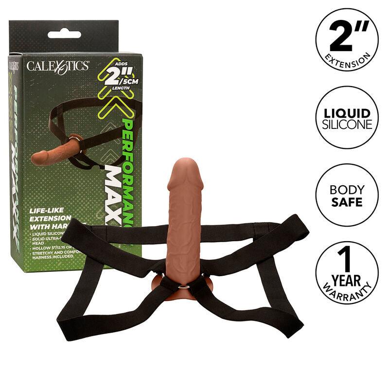 CALEXOTICS - PERFORMANCE MAXX EXTENSIÓN REALISTA CON ARNÉS PIEL MORENO - Optelum