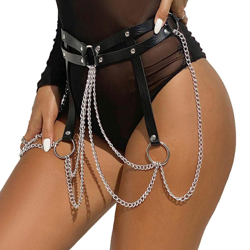 SUBBLIME - CINTURON DE CADENAS ANILLAS CUERO NEGRO TALLA ÚNICA - Optelum