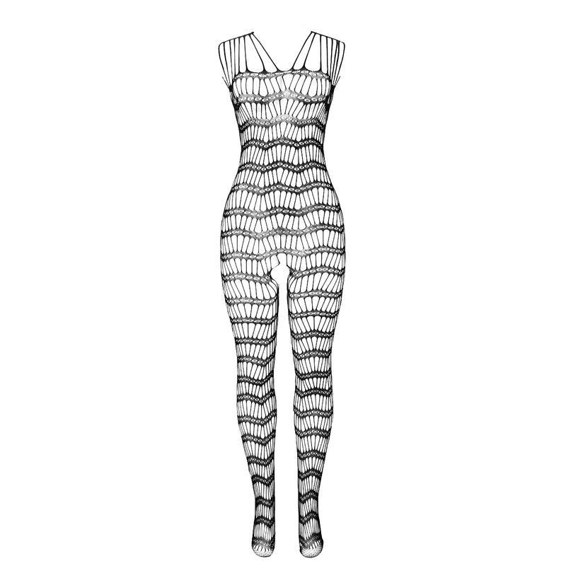 SUBBLIME - 951696 BODYSTOCKING CROTCHLESS DE REJILLA CON TIRAS EN HOMBROS NEGRO TALLA ÚNICA - Optelum