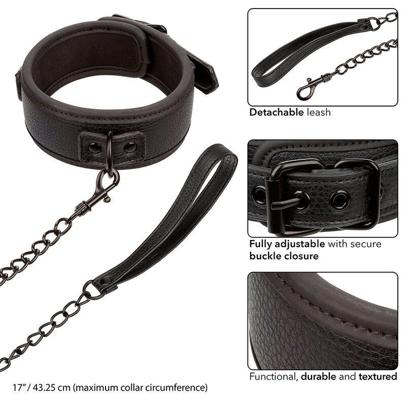 CALEXOTICS - NOCTURNAL COLLAR Y CORREA CUERO AJUSTABLE NEGRO - Optelum