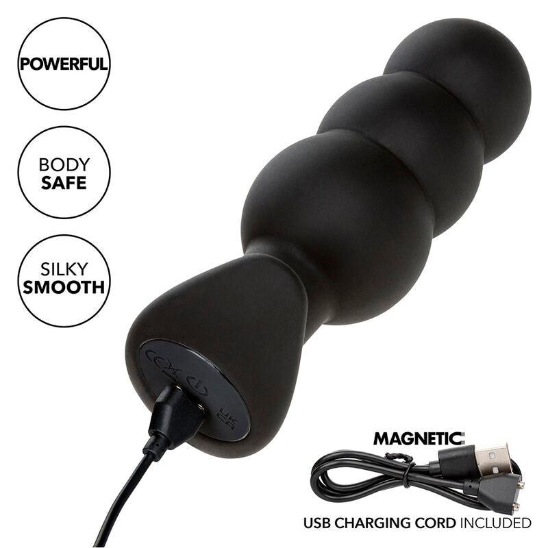 CALEXOTICS - ROCK BOTTOM PLUG ANAL CON CUENTAS 10 VIBRACIONES SILICONA NEGRO - Optelum