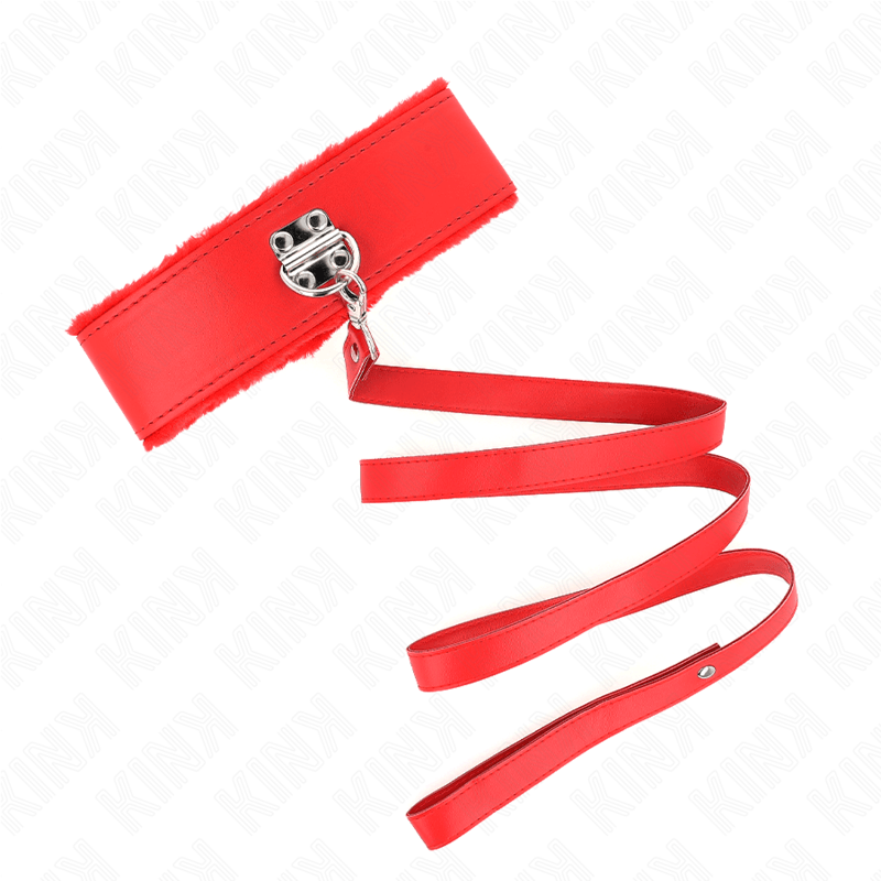 KINK - COLLAR CON CORREA 116 CM CON TACHUELAS PLATEADAS MODELO 4 ROJO AJUSTABLE 40-48 CM X 6 CM - Optelum