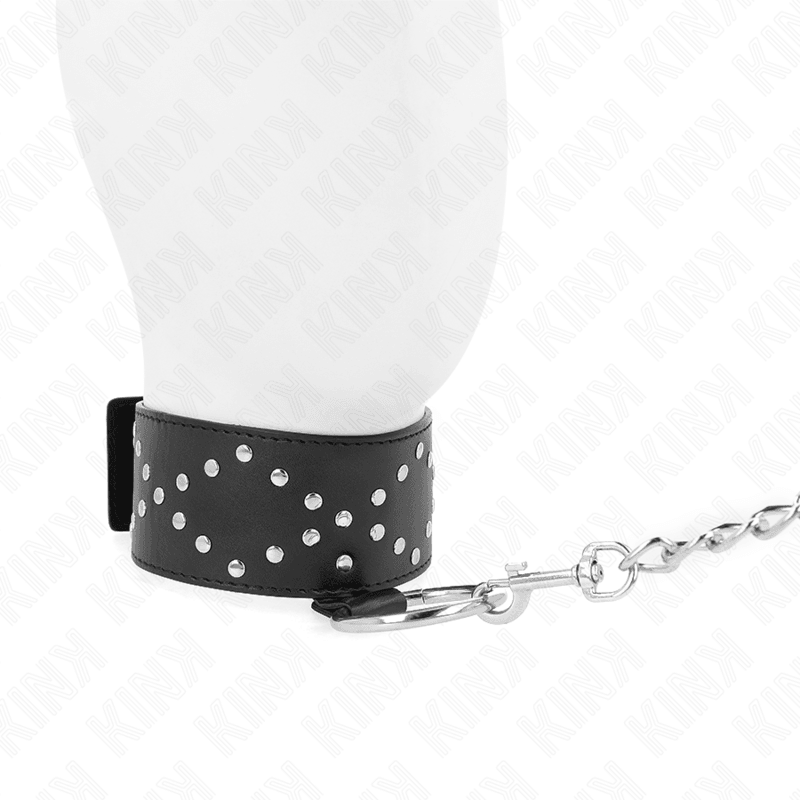 KINK - COLLAR CON CORREA 65 CM CON TACHUELAS PLATEADAS MODELO 3 AJUSTABLE 36-43 CM X 5 CM - Optelum