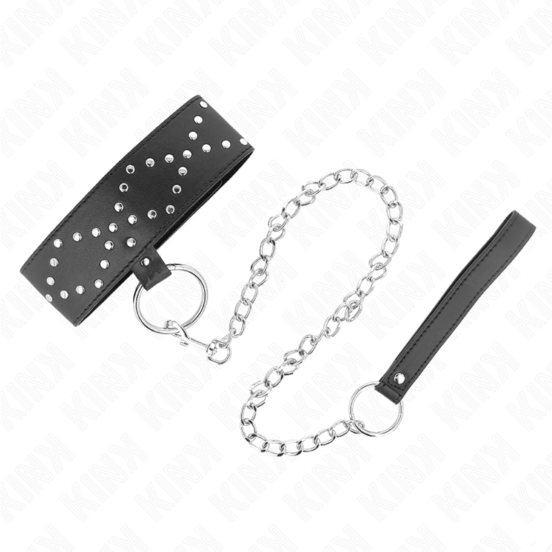 KINK - COLLAR CON CORREA 65 CM CON TACHUELAS PLATEADAS MODELO 3 AJUSTABLE 36-43 CM X 5 CM - Optelum