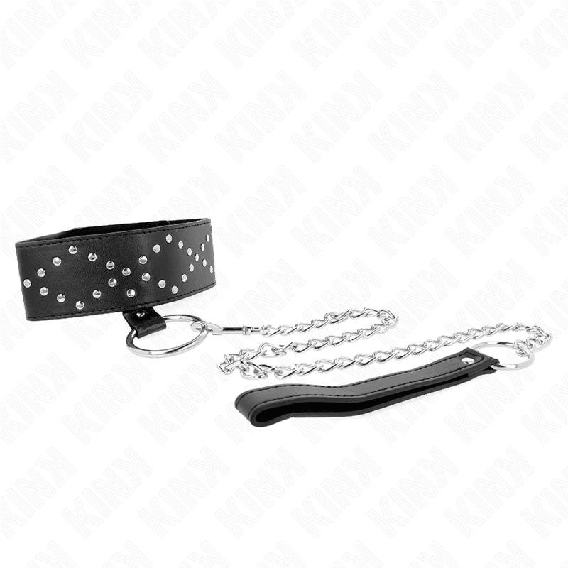 KINK - COLLAR CON CORREA 65 CM CON TACHUELAS PLATEADAS MODELO 3 AJUSTABLE 36-43 CM X 5 CM - Optelum