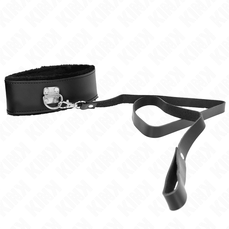 KINK - COLLAR CON CORREA 116 CM DE PIEL NEGRO AJUSTABLE 40-48 CM X 6 CM - Optelum