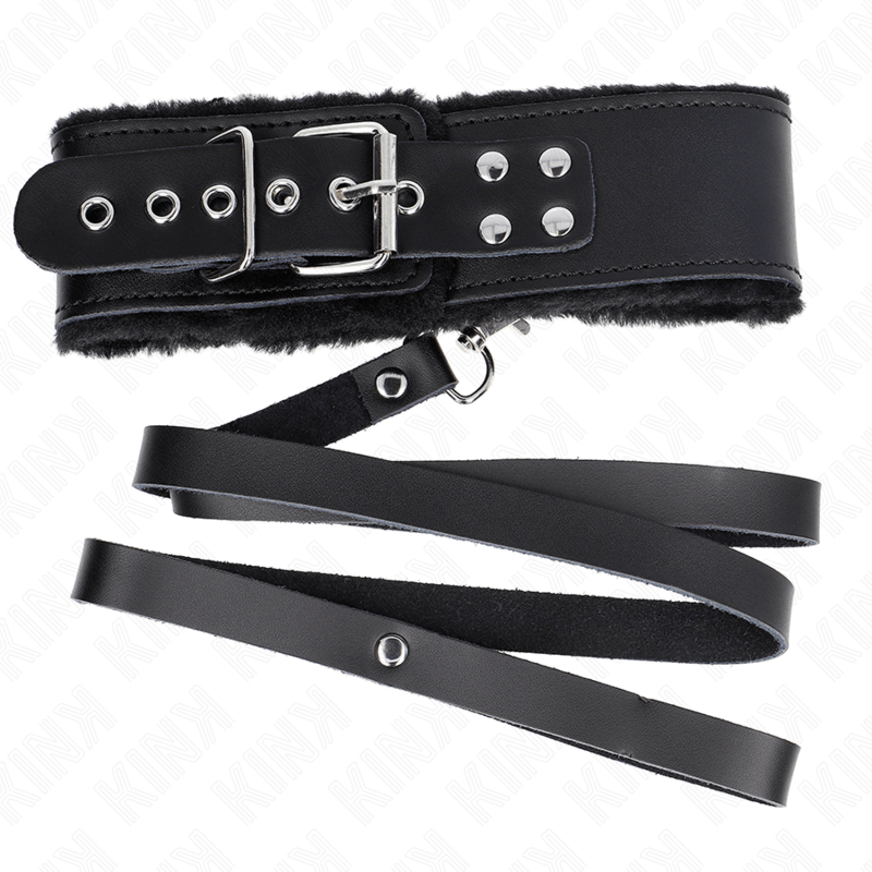 KINK - COLLAR CON CORREA 116 CM DE PIEL NEGRO AJUSTABLE 40-48 CM X 6 CM - Optelum