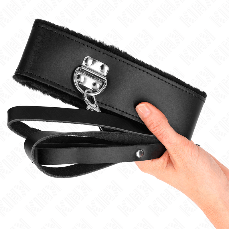 KINK - COLLAR CON CORREA 116 CM DE PIEL NEGRO AJUSTABLE 40-48 CM X 6 CM - Optelum