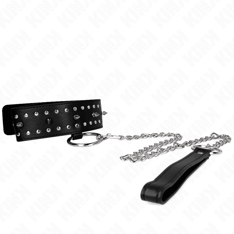 KINK - COLLAR CON CORREA 65 CM CON TACHUELAS PLATEADAS MODELO 1 AJUSTABLE 36-43 CM X 5 CM - Optelum