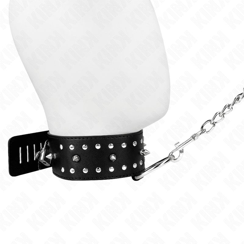 KINK - COLLAR CON CORREA 65 CM CON TACHUELAS PLATEADAS MODELO 1 AJUSTABLE 36-43 CM X 5 CM - Optelum