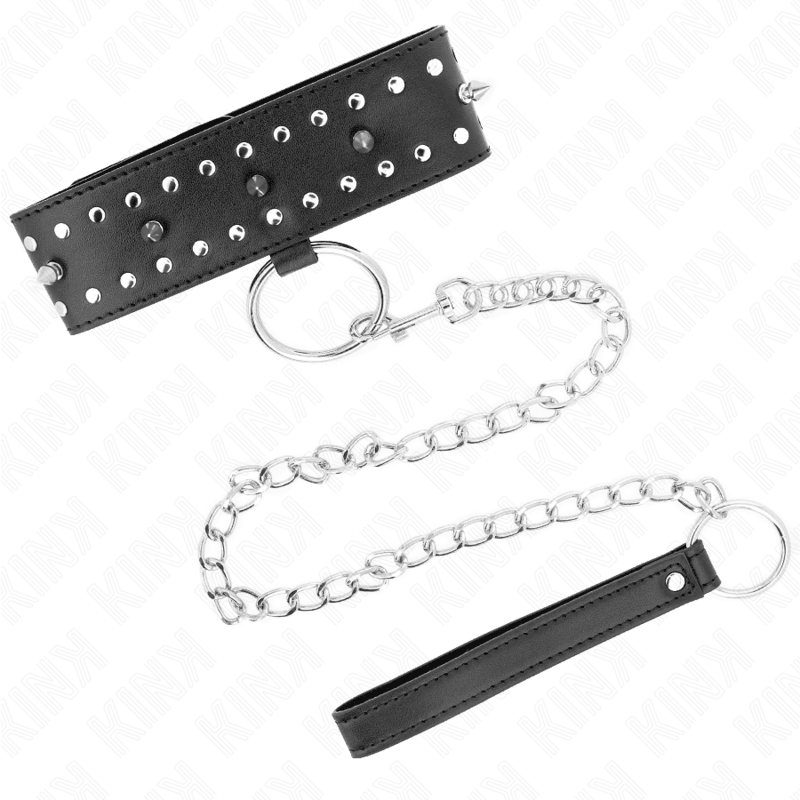 KINK - COLLAR CON CORREA 65 CM CON TACHUELAS PLATEADAS MODELO 1 AJUSTABLE 36-43 CM X 5 CM - Optelum
