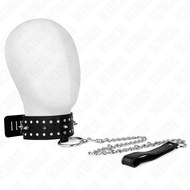 KINK - COLLAR CON CORREA 65 CM CON TACHUELAS PLATEADAS MODELO 1 AJUSTABLE 36-43 CM X 5 CM - Optelum