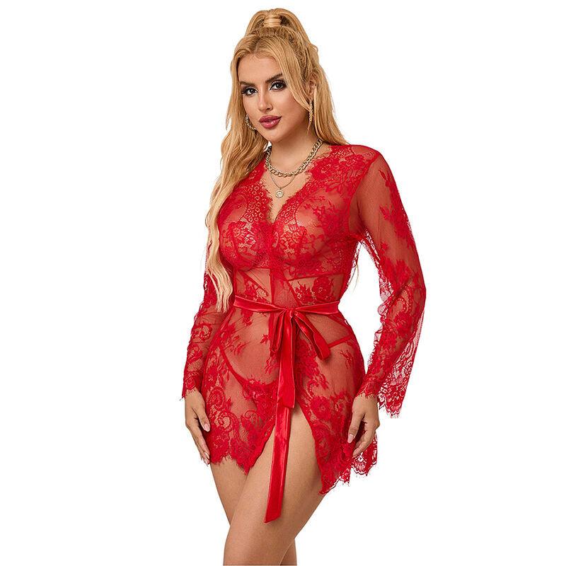 SUBBLIME - 953775 CAMISÓN DE ENCAJE + TANGA ROJO S/M - Optelum