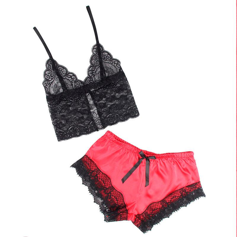SUBBLIME - 953966 PIJAMA SEXY SATEN Y ENCAJE NEGRO/ROJO L/XL - Optelum