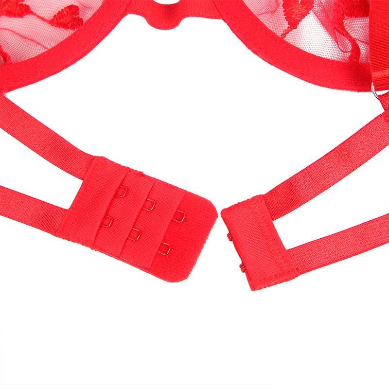 SUBBLIME - 954338 SUJETADOR + TANGA + LIGUEROS ESTAMPADO DE CORAZONES ROJO L/XL - Optelum