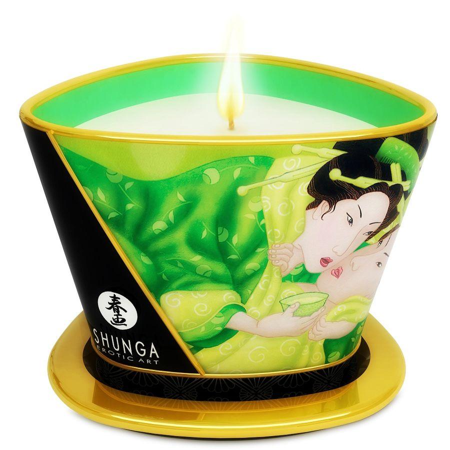 SHUNGA - MINI CARESS BY CANDELIGHT VELA MASAJE TÉ VERDE 170 ML - Optelum