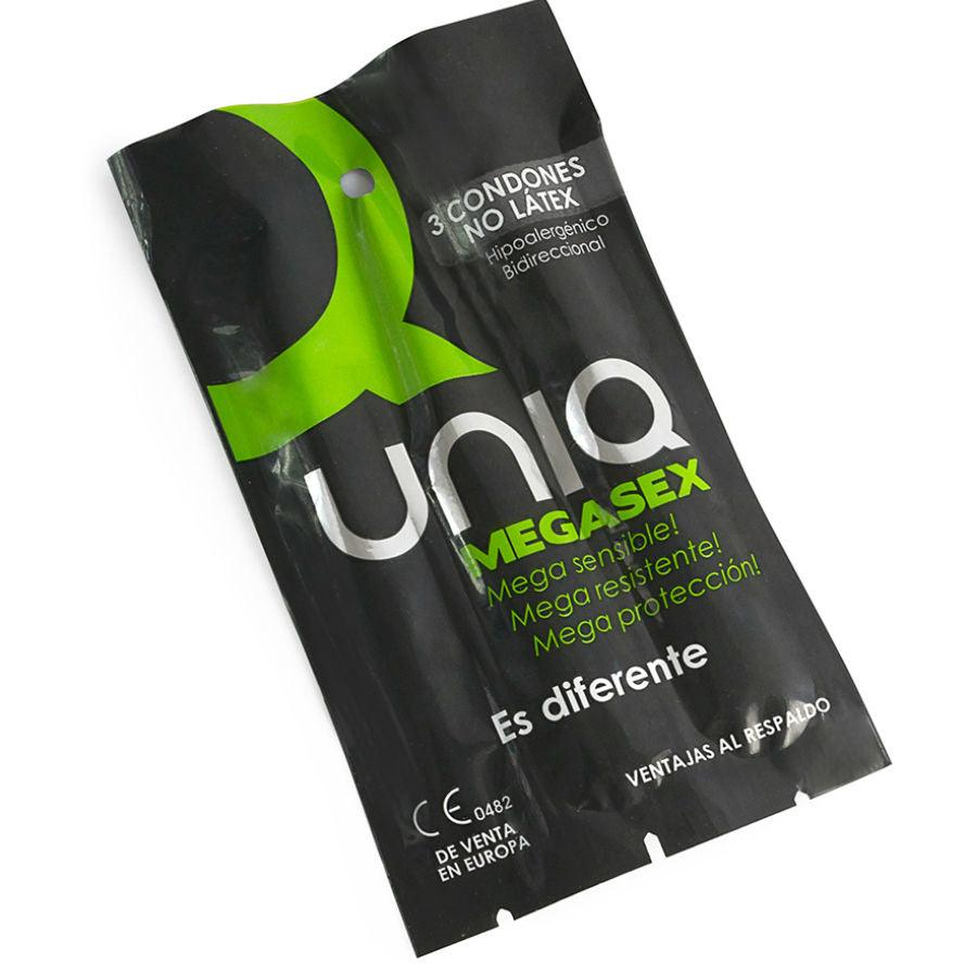 UNIQ - MEGASEX PRESERVATIVOS SENSITIVOS CON LIGUERO SIN LATEX 3 UNIDADES - Optelum