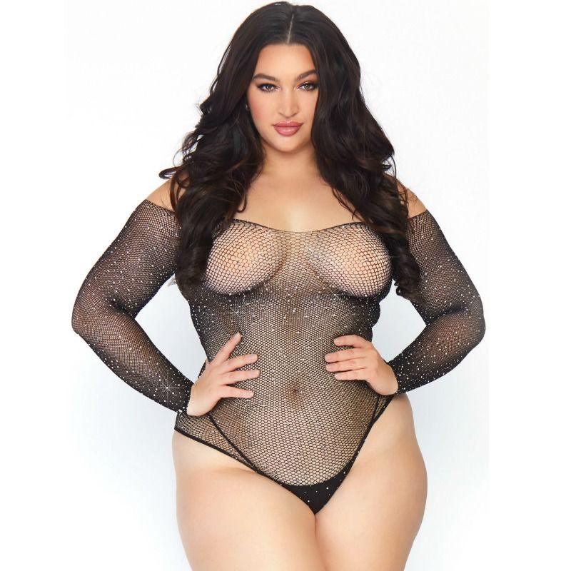 LEG AVENUE - CRYSTALIZED FISHNET BODYSTOCKING 1X-2X - Optelum