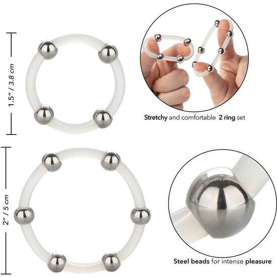CALEXOTICS - KIT DE 2 UDS ANILLO DE SILICONA CON CUENTAS DE ACERO - Optelum