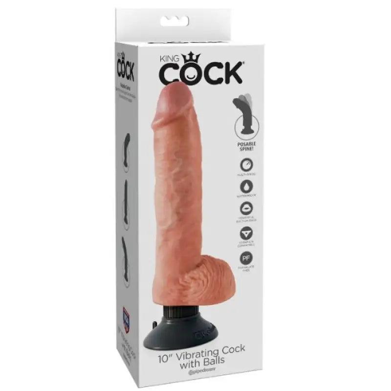 KING COCK - DILDO VIBRADOR CON TESTICULOS 25.5 CM COLOR NATURAL - Optelum