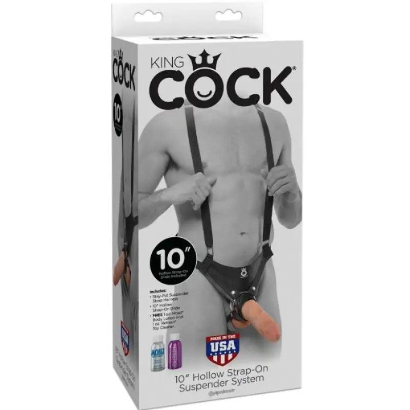 KING COCK - STRAP-ON CON DILDO HUECO 25.5 CM Y TIRANTES COLOR CARNE - Optelum