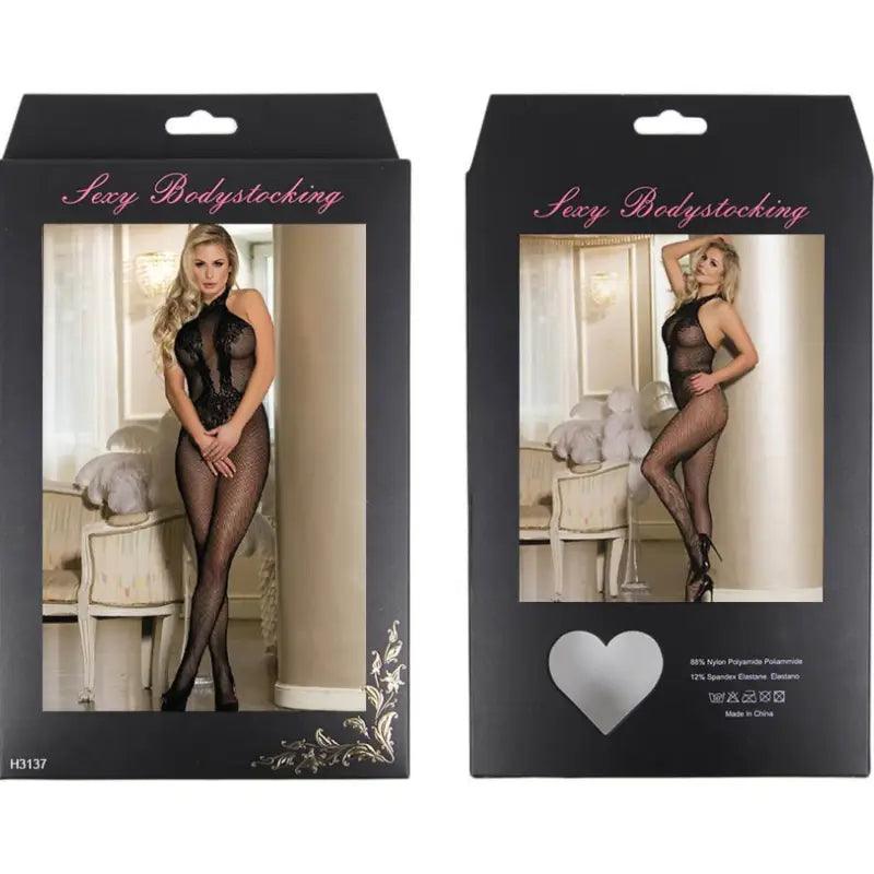 QUEEN LINGERIE - BODYSTOCKING CON ABERTURA Y ENCAJE FLORAL S/L - Optelum