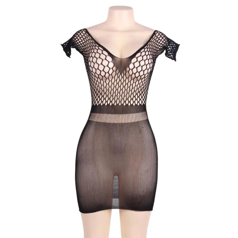 QUEEN LINGERIE - VESTIDO CUERPO DE RED MANGA CORTA S/L - Optelum