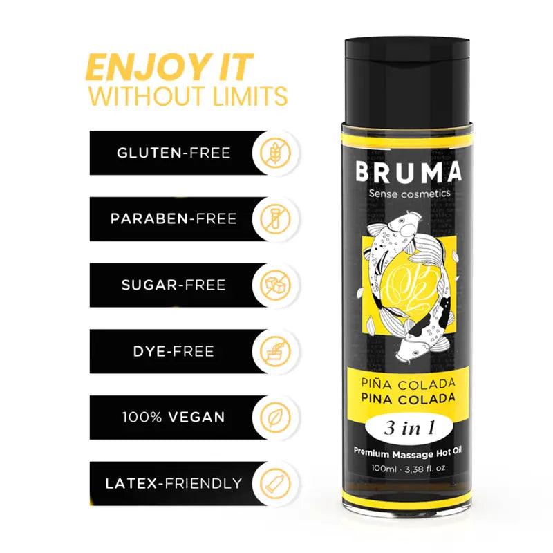 BRUMA - ACEITE DE MASAJE PREMIUM EFECTO CALOR SABOR PIÑA COLADA 3 EN 1 - 100 ML - Optelum