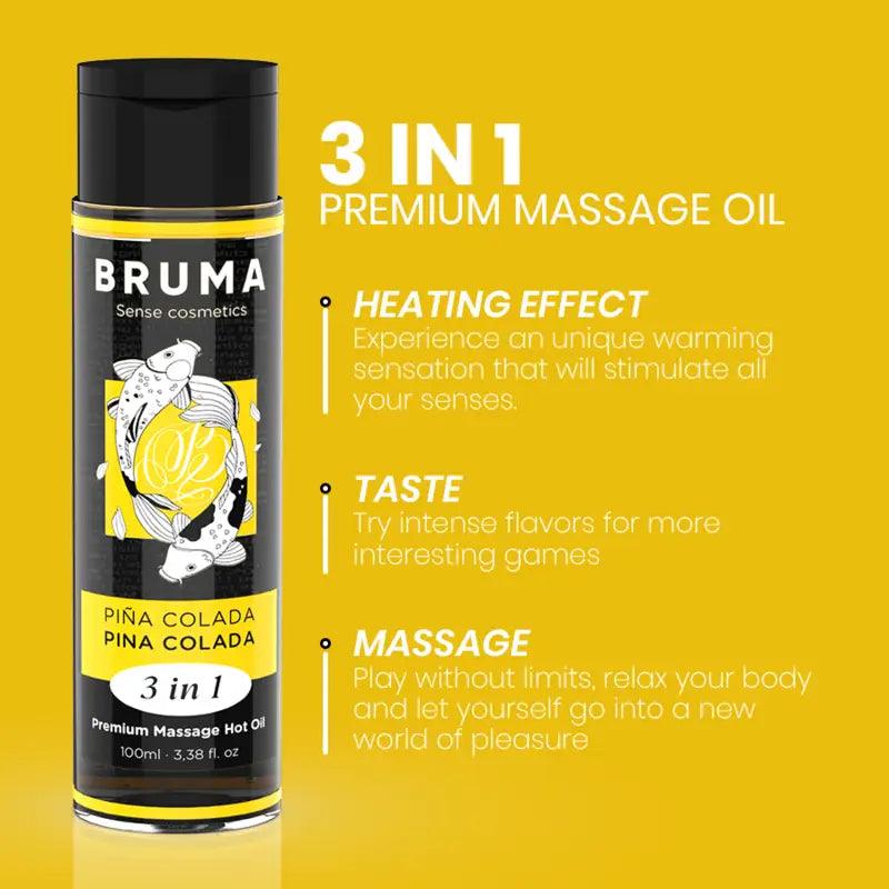 BRUMA - ACEITE DE MASAJE PREMIUM EFECTO CALOR SABOR PIÑA COLADA 3 EN 1 - 100 ML - Optelum