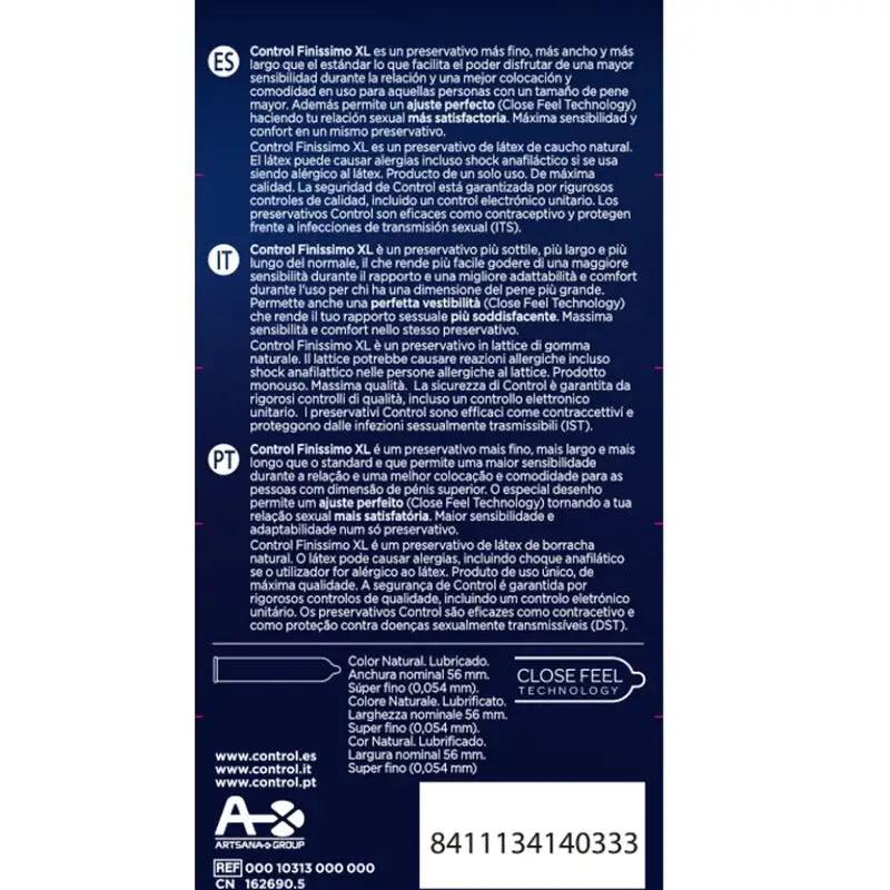 CONTROL - FINISSIMO XL PRESERVATIVOS 12 UNIDADES - Optelum