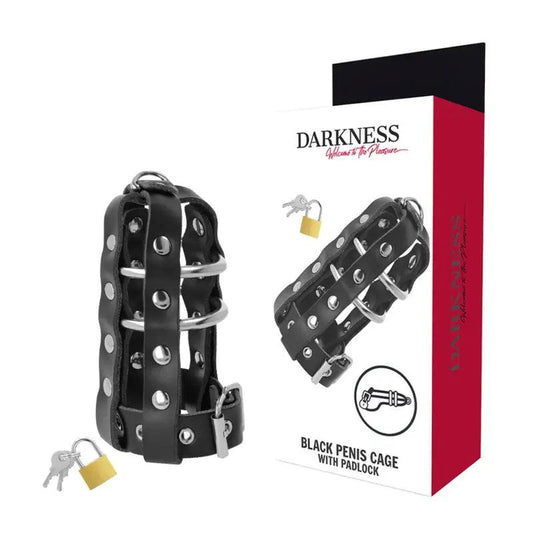 DARKNESS - JAULA CASTIDAD CUERO CON CANDADO - Optelum