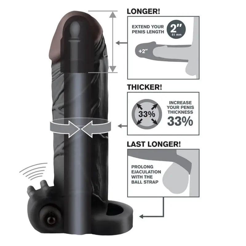 FANTASY X- TENSIONS - EXTENSION PARA EL PENE CON VIBRADOR REAL FEEL 2 NEGRO - Optelum