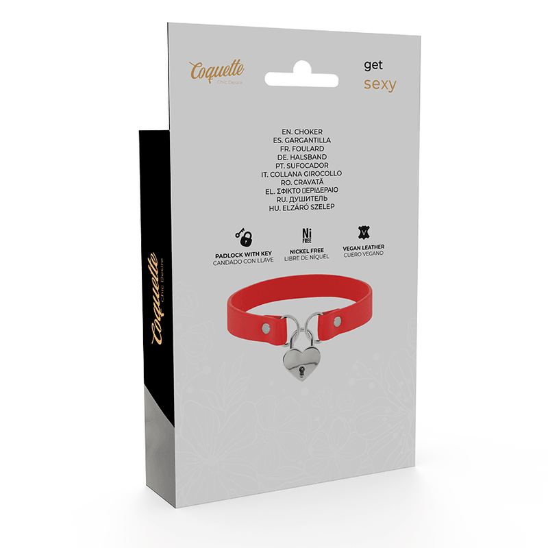 COQUETTE CHIC DESIRE - COLLAR CUERO VEGANO ROJO ACCESORIO CORAZÓN CON LLAVE - Optelum
