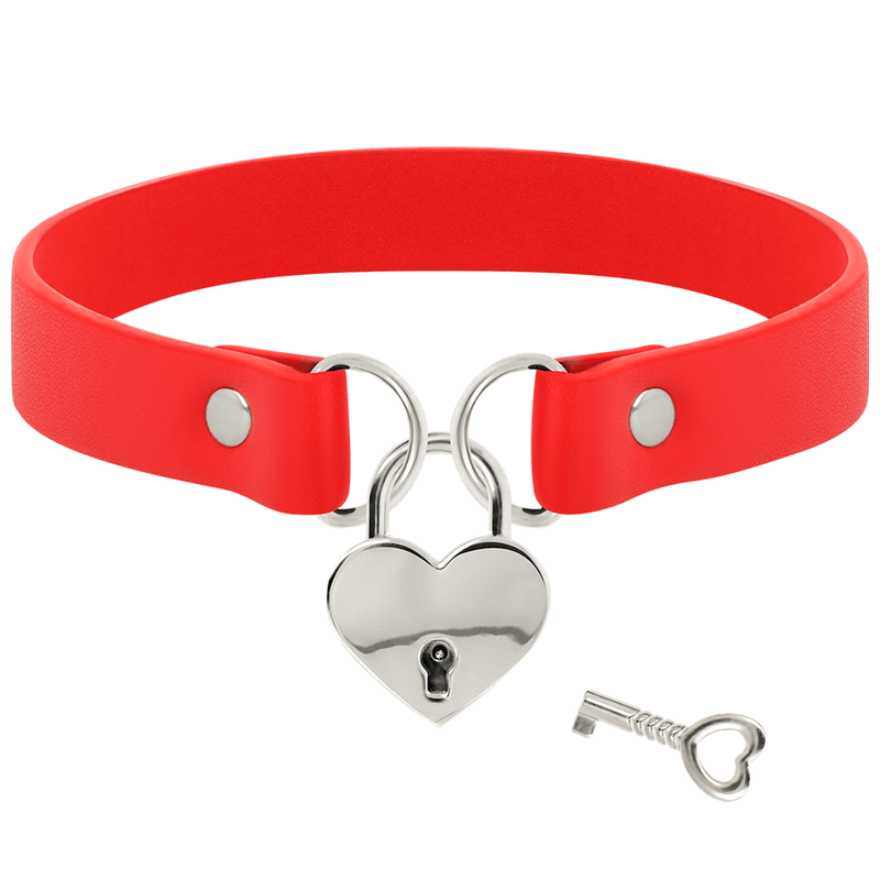 COQUETTE CHIC DESIRE - COLLAR CUERO VEGANO ROJO ACCESORIO CORAZÓN CON LLAVE - Optelum