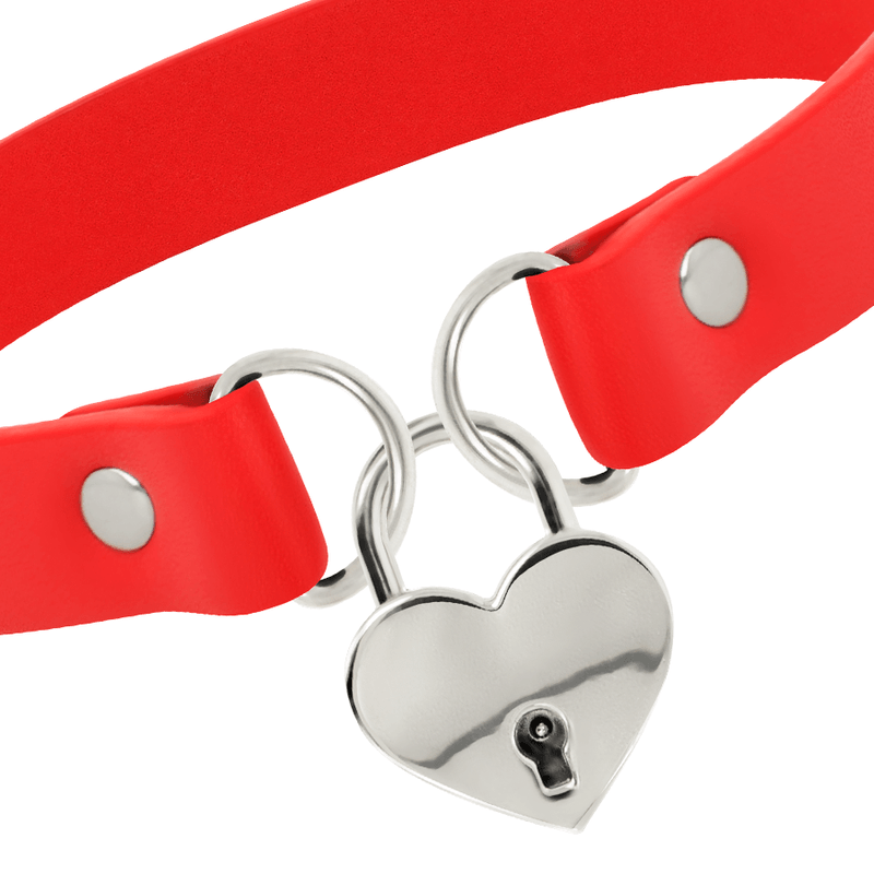 COQUETTE CHIC DESIRE - COLLAR CUERO VEGANO ROJO ACCESORIO CORAZÓN CON LLAVE - Optelum