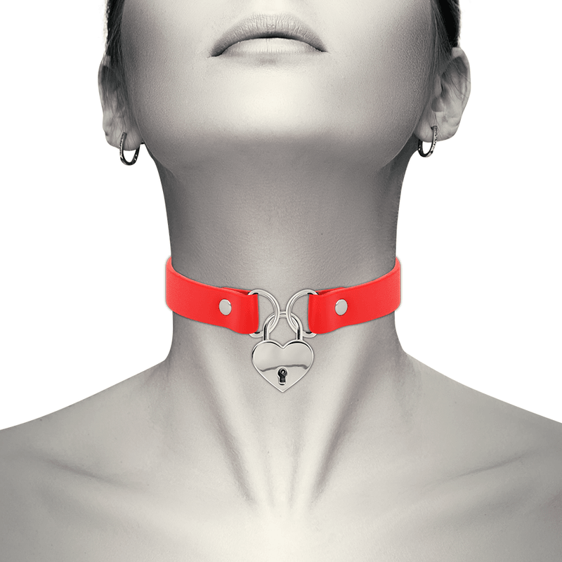 COQUETTE CHIC DESIRE - COLLAR CUERO VEGANO ROJO ACCESORIO CORAZÓN CON LLAVE - Optelum