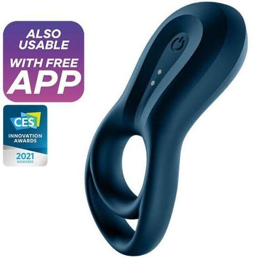 SATISFYER - EPIC DUO ANILLO VIBRADOR APP AZUL - Optelum