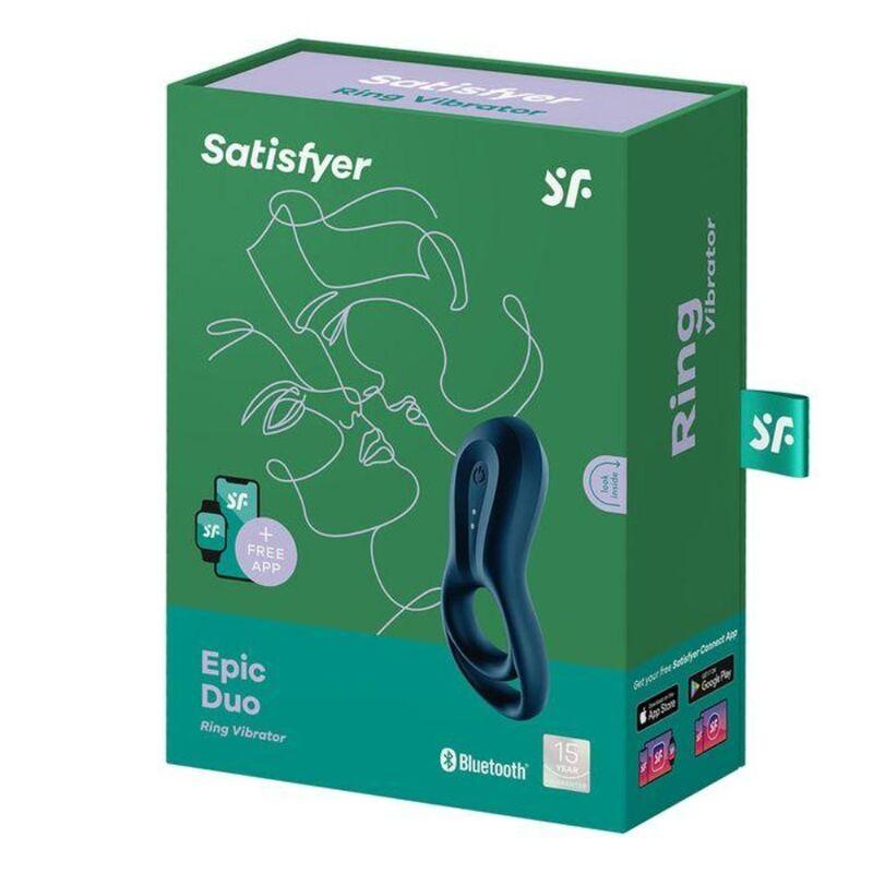 SATISFYER - EPIC DUO ANILLO VIBRADOR APP AZUL - Optelum