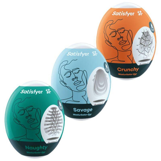 SATISFYER - 3 HUEVOS MASTURBADORES NAUGHTY, SAVAGE & CRUNCHY - Optelum