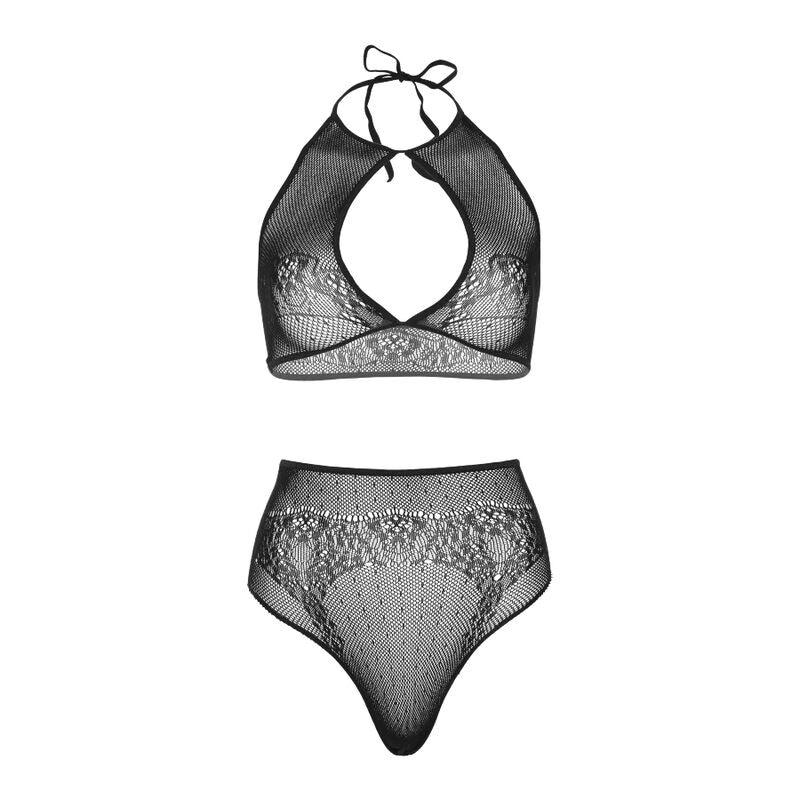 LEG AVENUE - SET DOS PIEZAS TOP CORTO CUELLO HALTER Y TANGA TALLA UNICA - Optelum