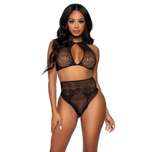 LEG AVENUE - SET DOS PIEZAS TOP CORTO CUELLO HALTER Y TANGA TALLA UNICA - Optelum