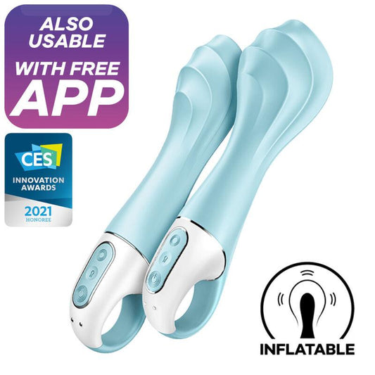 SATISFYER - AIR PUMP VIBRATOR 5+ VIBRADOR PUNTO G INFLABLE APP AZUL - Optelum